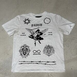 Eternity bc/ad Angel Devil Demon T Shirt White SZ L AOP Double Sided Streetwear